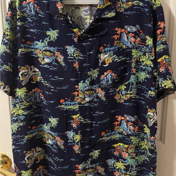 Star Wars Other - Star Wars Medium Hawaiian Mandarolian Grogu Baby Yoda Navy Tropical Print Shirt